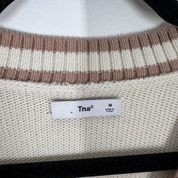 Tna Aritzia Women M Cream Brown Knit Preppy Academia V-Neck Marcy Sweater Vest - Picture 7 of 10